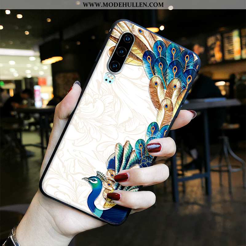 Hülle Huawei P30 Retro Trend Wind Chinesische Art Schutz Netto Rot Einfassung Blau