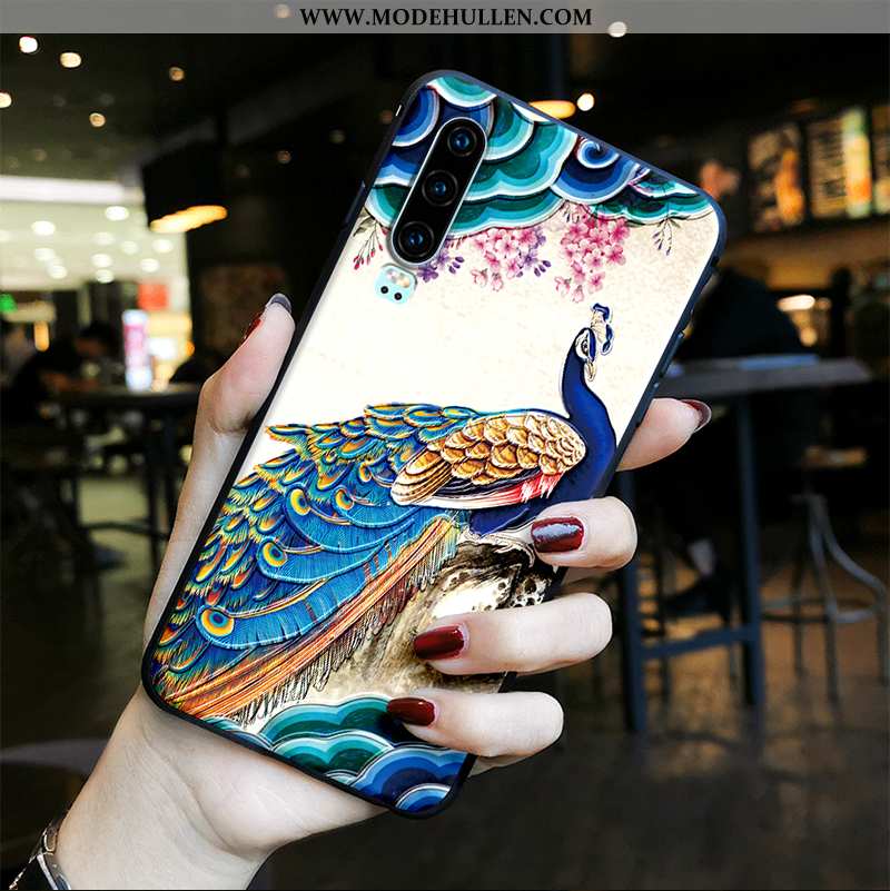 Hülle Huawei P30 Retro Trend Wind Chinesische Art Schutz Netto Rot Einfassung Blau