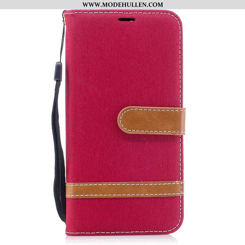 Hülle Huawei P30 Schutz Lederhülle Folio Handy Denim Rot Case Rote