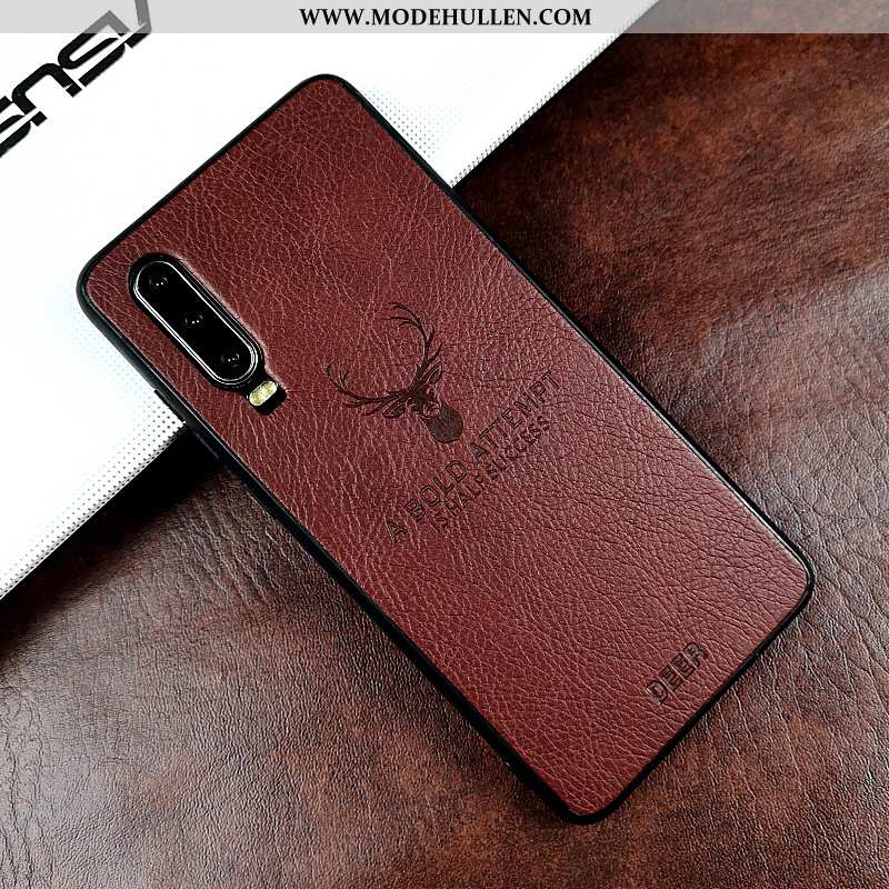 Hülle Huawei P30 Schutz Lederhülle Handy Dünne Super Case Schwarz