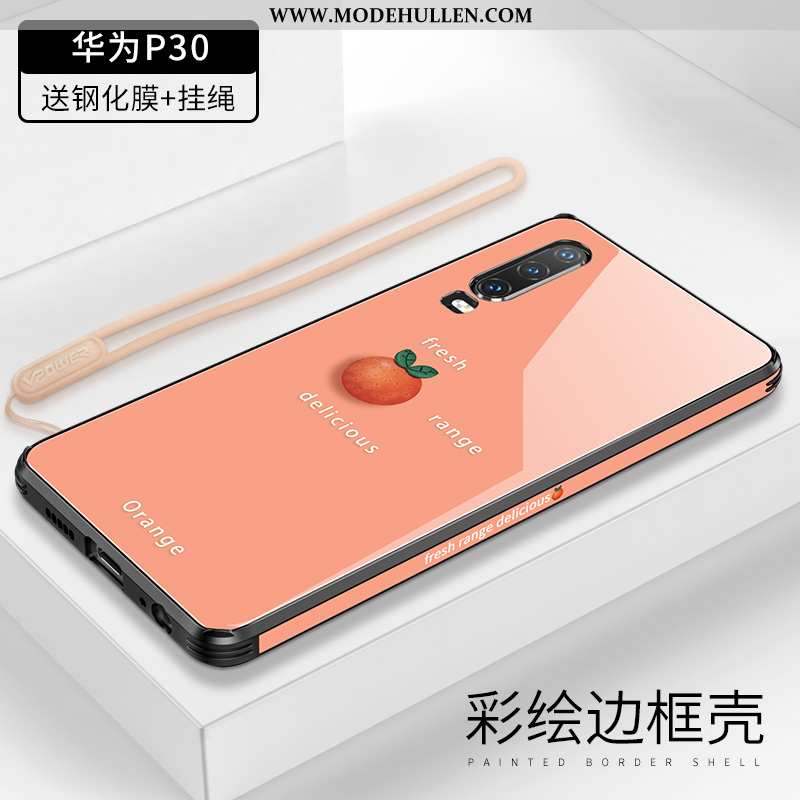 Hülle Huawei P30 Super Dünne Glas Case Handy Anti-sturz Spiegel Orange