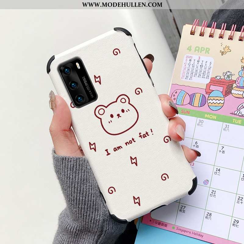 Hülle Huawei P40 Kreativ Karikatur Seide Schutz Handy Persönlichkeit Weiß Weiße