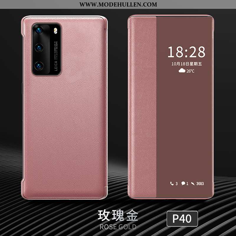 Hülle Huawei P40 Lederhülle Persönlichkeit Rosa Schutz Clamshell Kreativ Anti-sturz