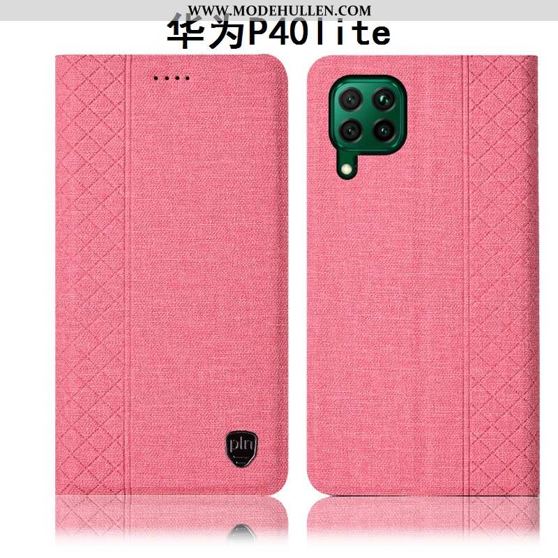 Hülle Huawei P40 Lite Baumwolle Und Leinen Lederhülle Case Schutz Anti-sturz Handy Rosa