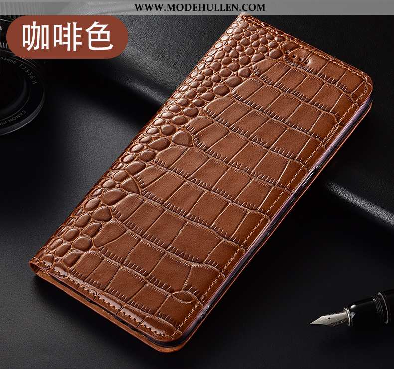 Hülle Huawei P40 Lite E Lederhülle Muster Folio Krokodilmuster Braun Case