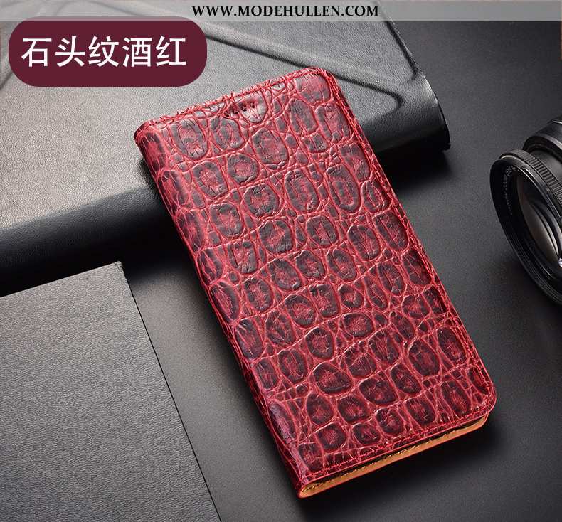 Hülle Huawei P40 Lite E Lederhülle Muster Weinrot Case Anti-sturz Folio Handy Burgund