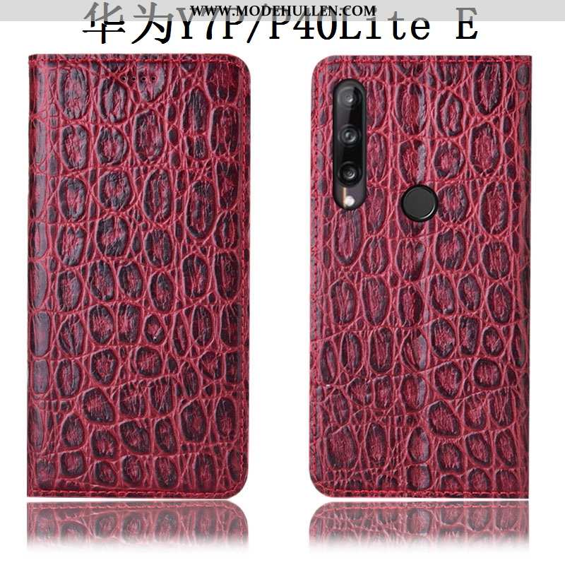 Hülle Huawei P40 Lite E Lederhülle Muster Weinrot Case Anti-sturz Folio Handy Burgund
