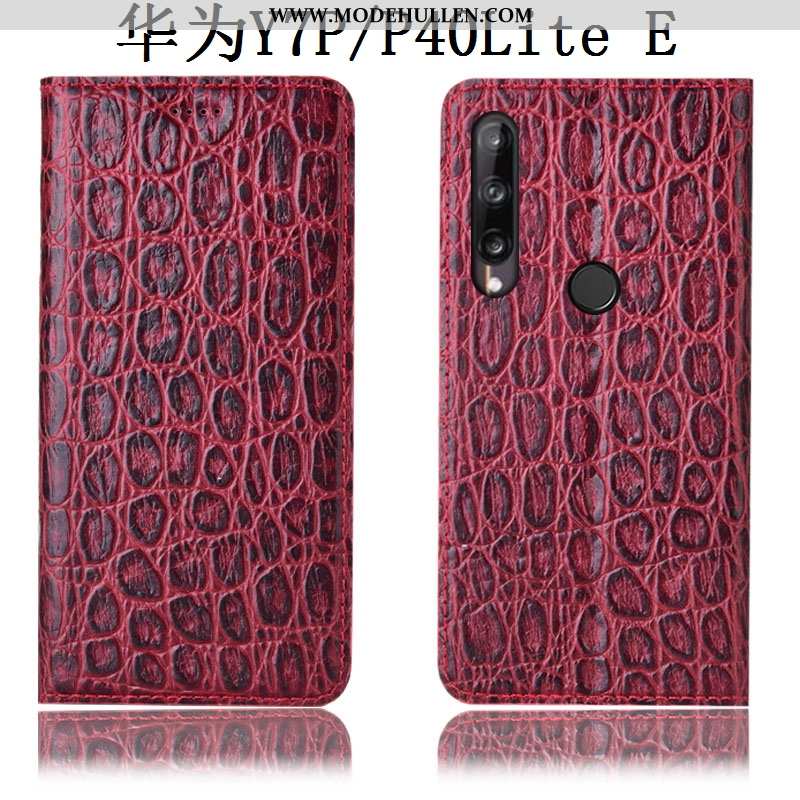 Hülle Huawei P40 Lite E Lederhülle Muster Weinrot Case Anti-sturz Folio Handy Burgund