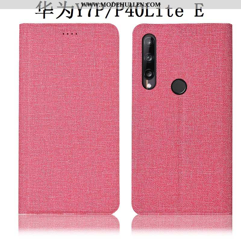 Hülle Huawei P40 Lite E Lederhülle Schutz Baumwolle Und Leinen Folio Case Anti-sturz Dunkelblau