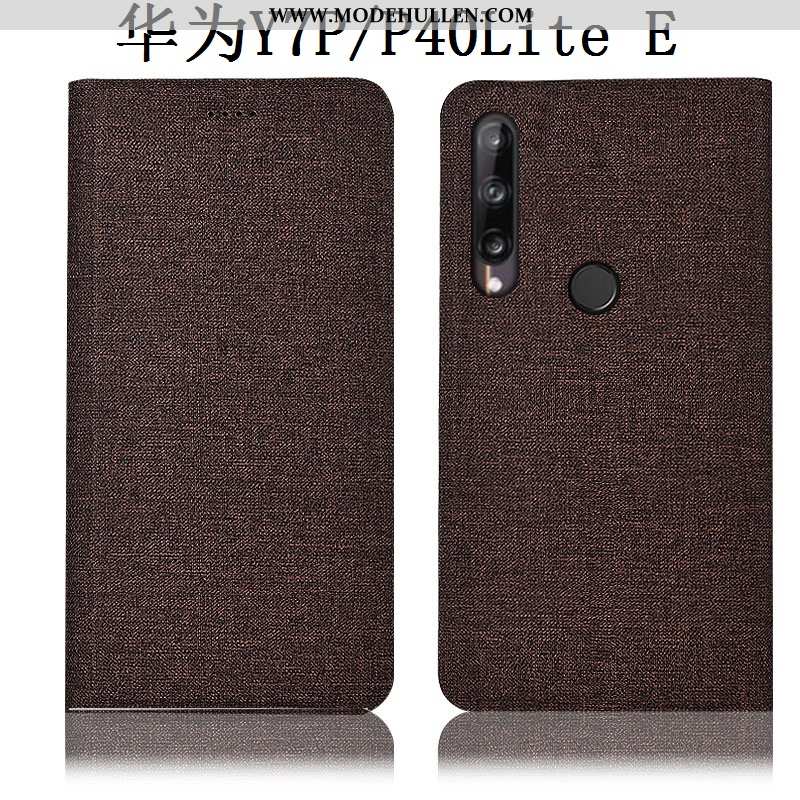 Hülle Huawei P40 Lite E Lederhülle Schutz Baumwolle Und Leinen Folio Case Anti-sturz Dunkelblau