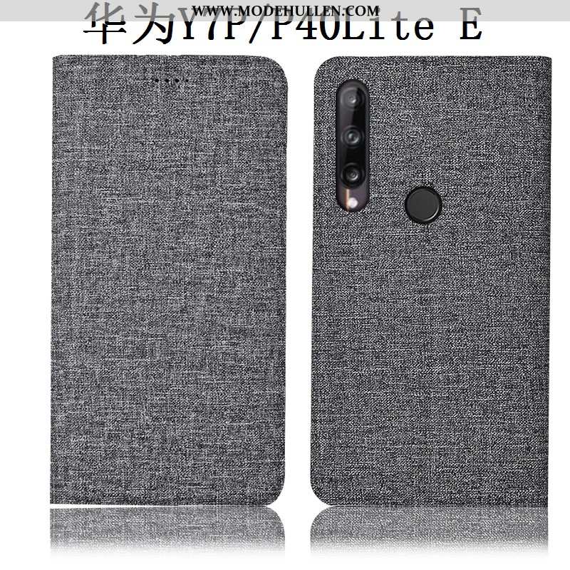 Hülle Huawei P40 Lite E Lederhülle Schutz Baumwolle Und Leinen Folio Case Anti-sturz Dunkelblau