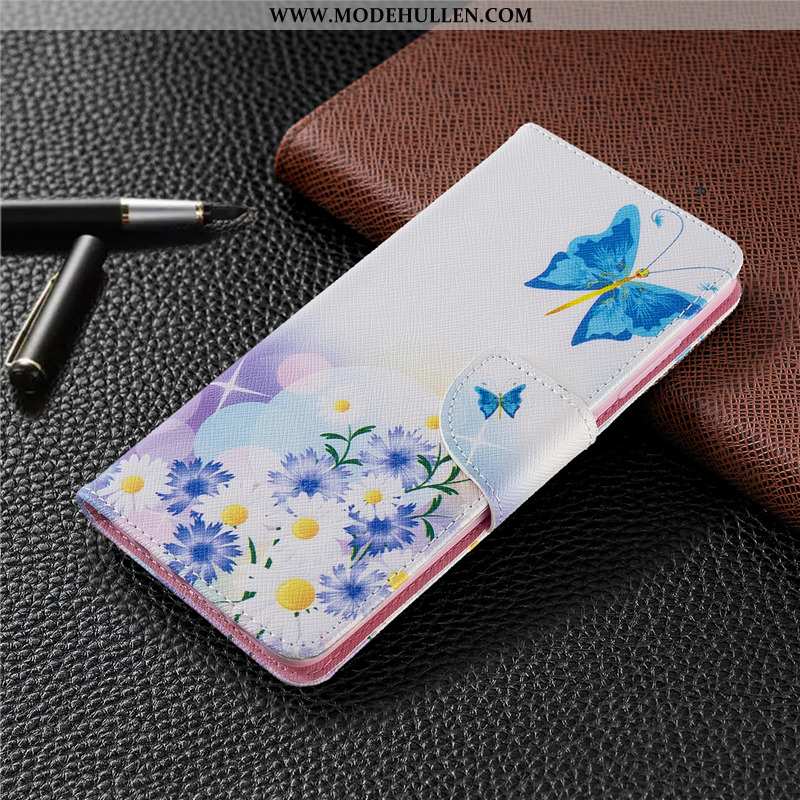 Hülle Huawei P40 Lite E Schutz Lederhülle Gemalt Folio Case Blau