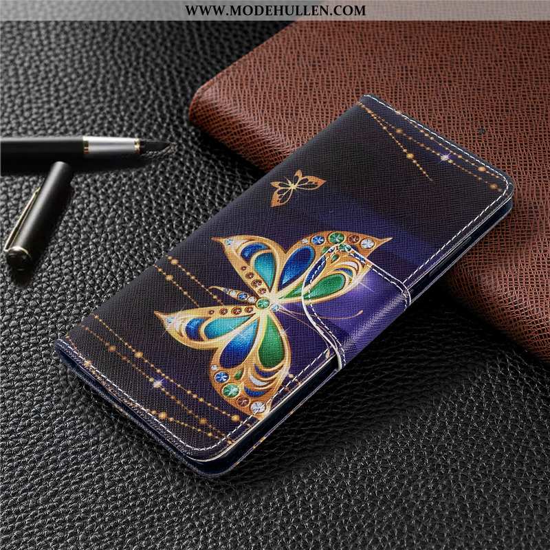 Hülle Huawei P40 Lite E Schutz Lederhülle Gemalt Folio Case Blau