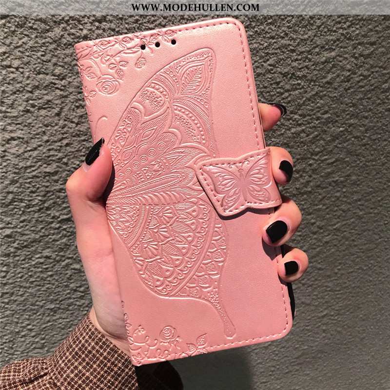 Hülle Huawei P40 Lite Hängende Verzierungen Prägung Lederhülle Handy Schmetterling Case Rosa