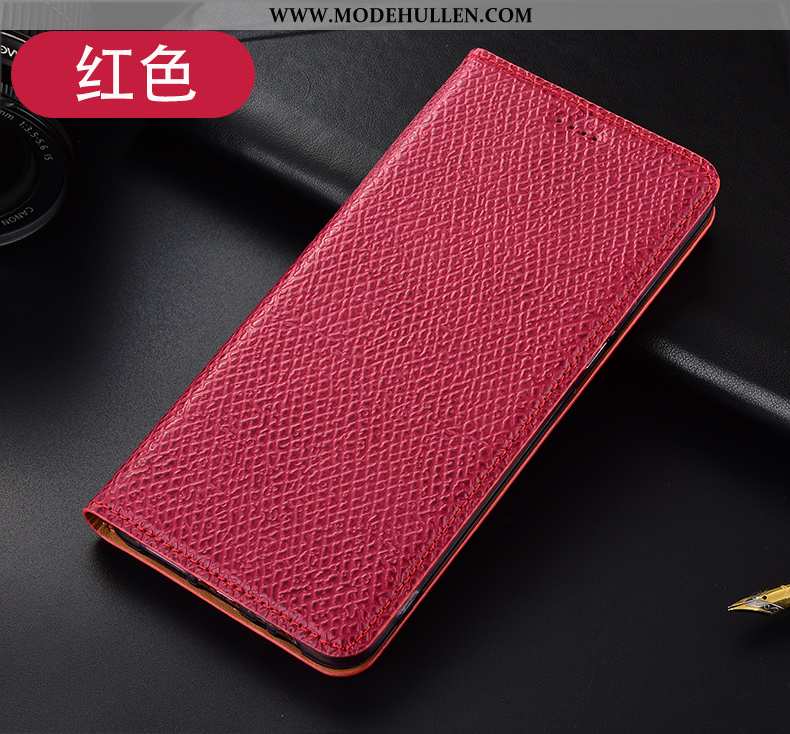 Hülle Huawei P40 Lite Lederhülle Muster Rot Case Mesh Schutz Rote