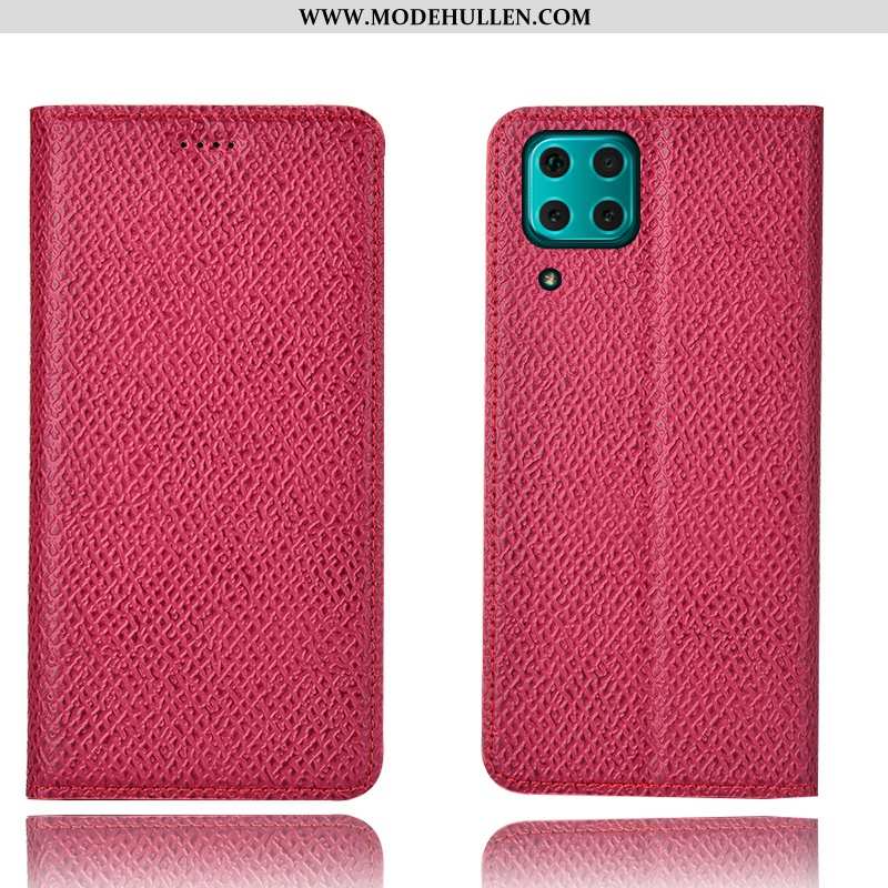 Hülle Huawei P40 Lite Lederhülle Muster Rot Case Mesh Schutz Rote