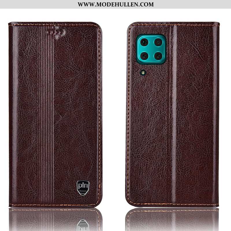 Hülle Huawei P40 Lite Lederhülle Schutz Folio Case Handy Braun