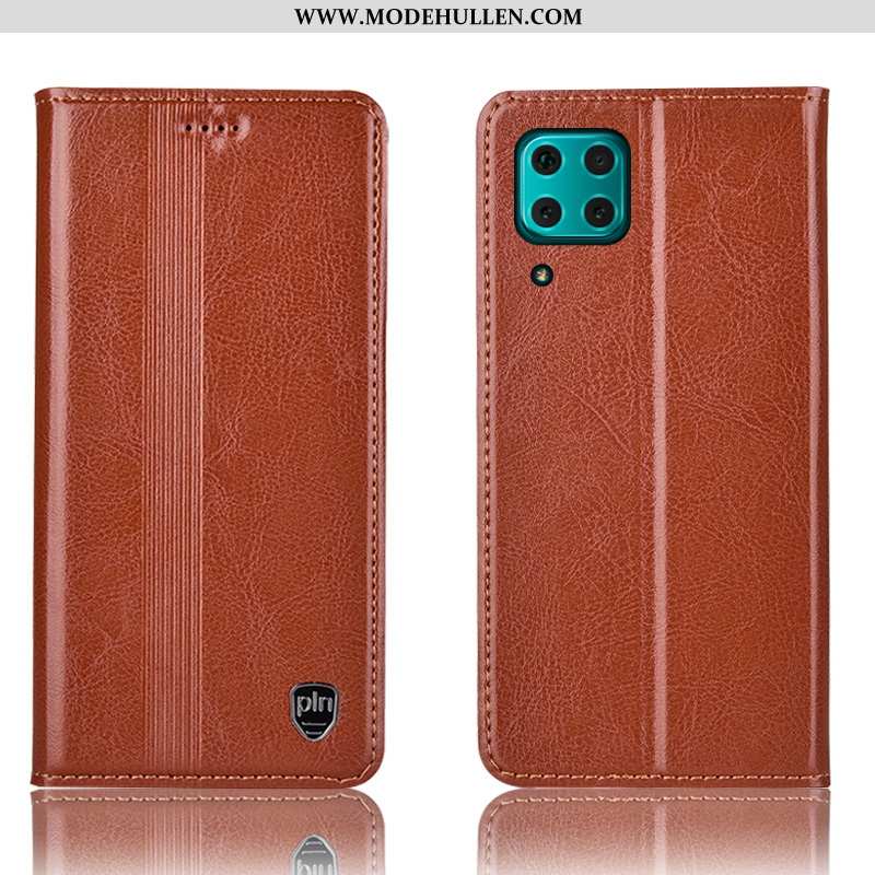 Hülle Huawei P40 Lite Lederhülle Schutz Folio Case Handy Braun