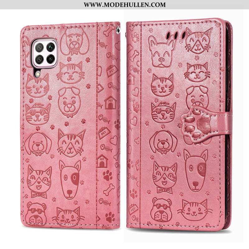 Hülle Huawei P40 Lite Schutz Lederhülle Einfarbig Case Leder Lila Hängende Verzierungen