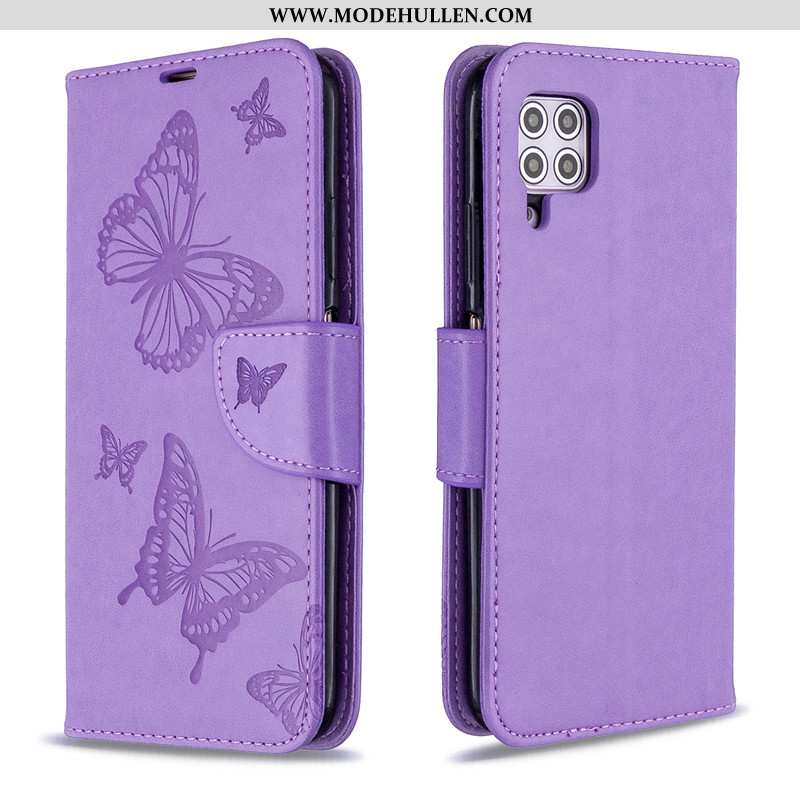 Hülle Huawei P40 Lite Schutz Lederhülle Schmetterling Einfarbig Folio Case Lila