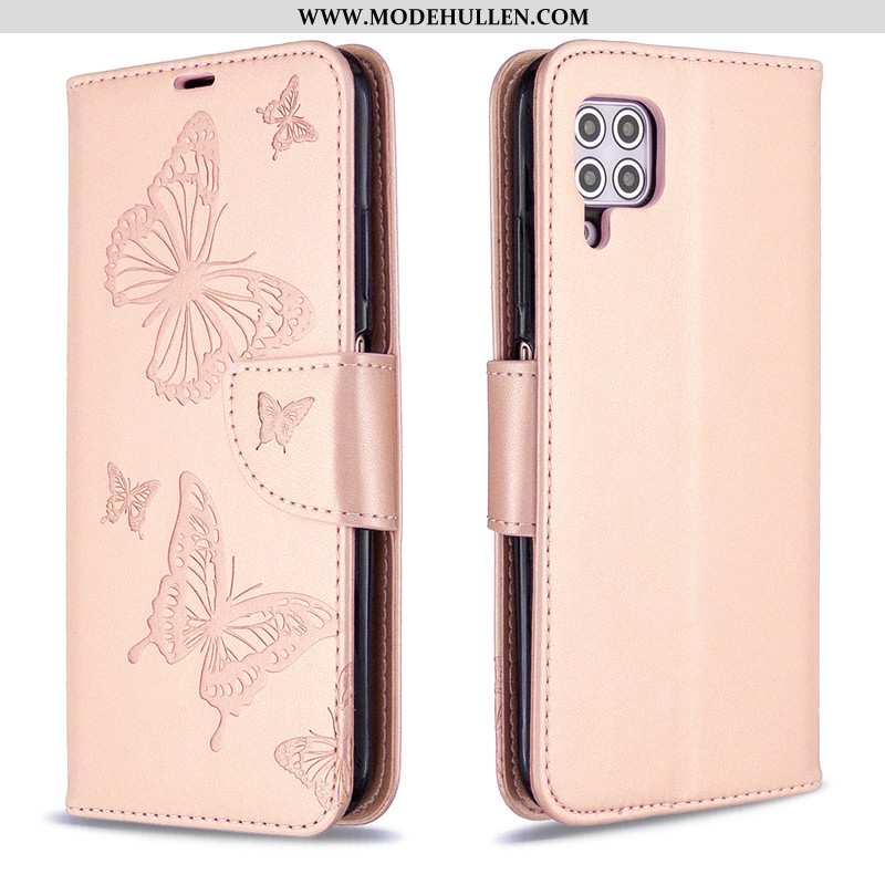 Hülle Huawei P40 Lite Schutz Lederhülle Schmetterling Einfarbig Folio Case Lila