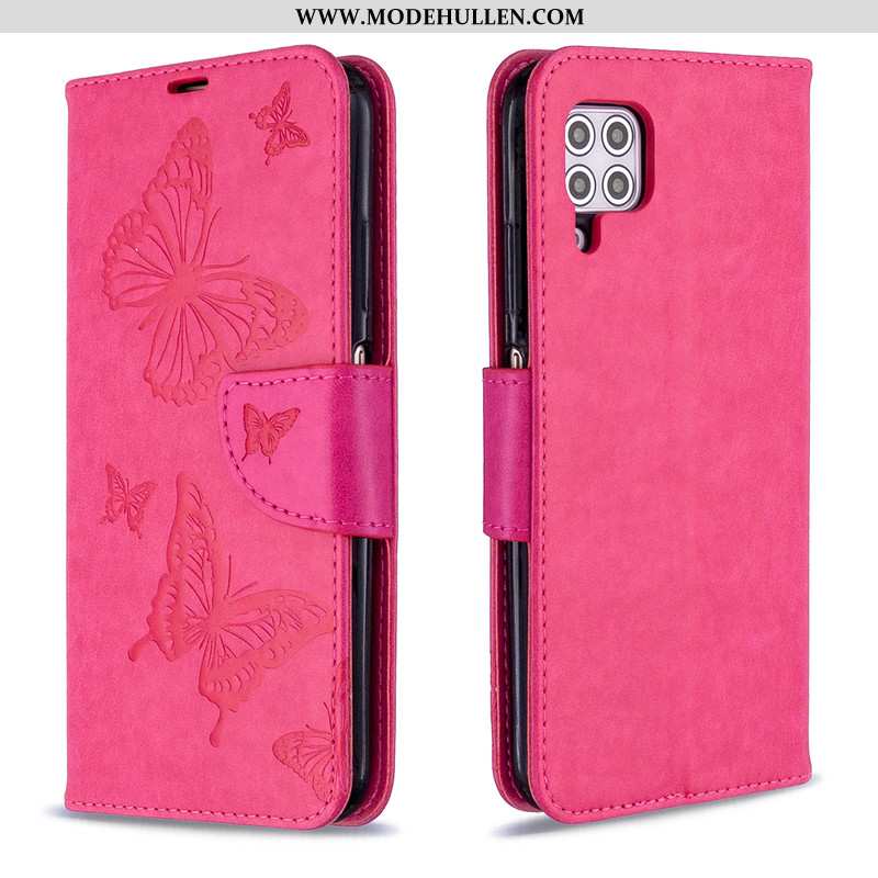 Hülle Huawei P40 Lite Schutz Lederhülle Schmetterling Einfarbig Folio Case Lila