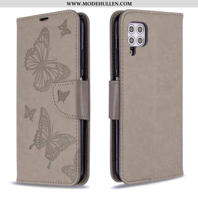 Hülle Huawei P40 Lite Schutz Lederhülle Schmetterling Einfarbig Folio Case Lila