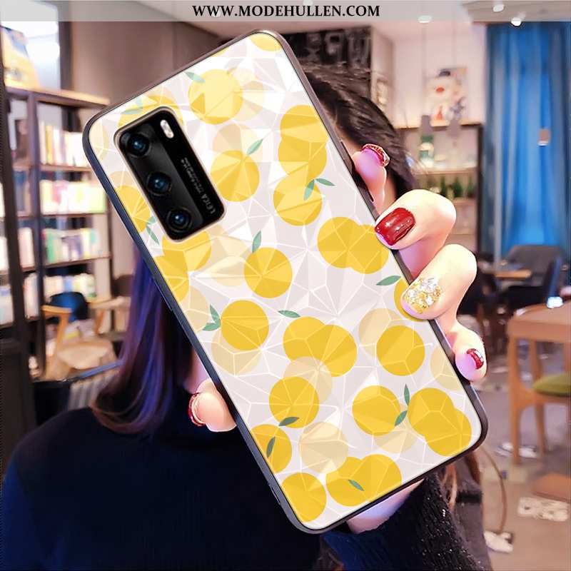 Hülle Huawei P40 Muster Case Blumen Grün Handy Diamantform