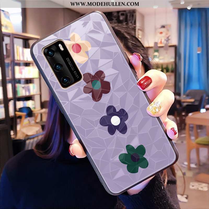 Hülle Huawei P40 Muster Case Blumen Grün Handy Diamantform