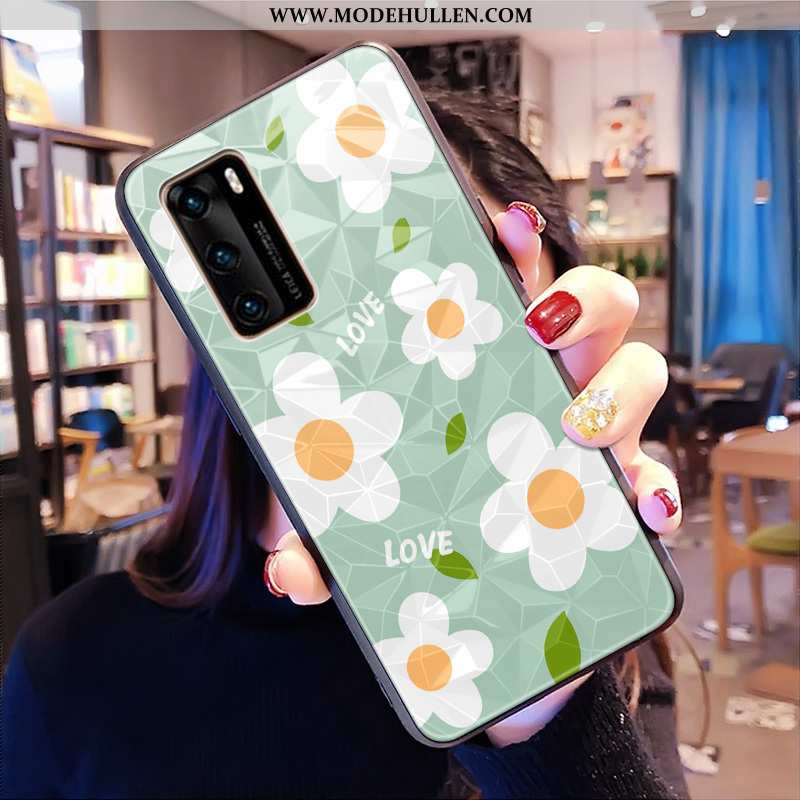 Hülle Huawei P40 Muster Case Blumen Grün Handy Diamantform