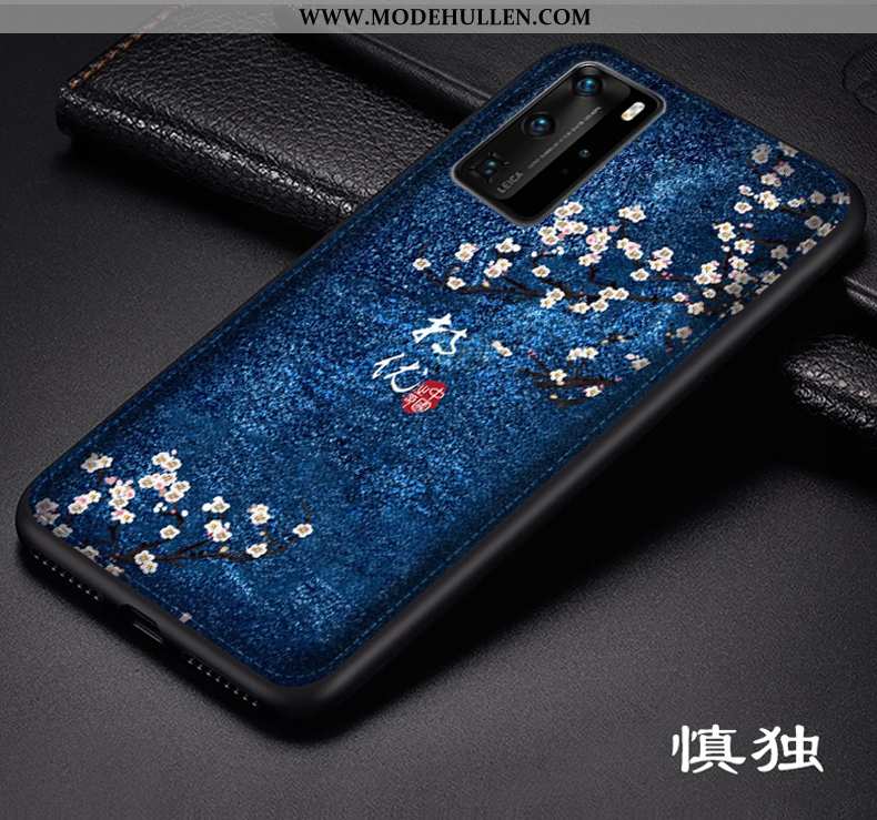 Hülle Huawei P40 Pro Muster Trend Schutz Handy Chinesische Art Kunst Dunkelblau