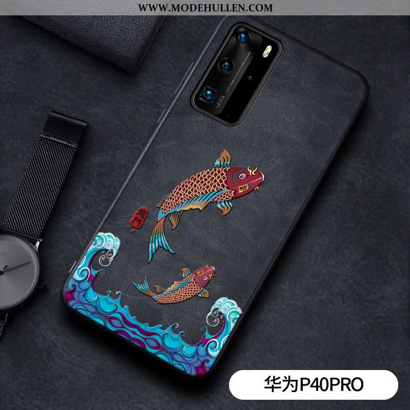 Hülle Huawei P40 Pro Persönlichkeit Prägung Handy Schwarz Drache Anti-sturz Case