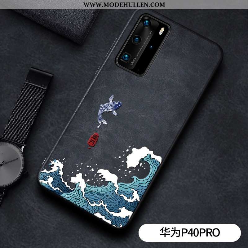 Hülle Huawei P40 Pro Persönlichkeit Prägung Handy Schwarz Drache Anti-sturz Case