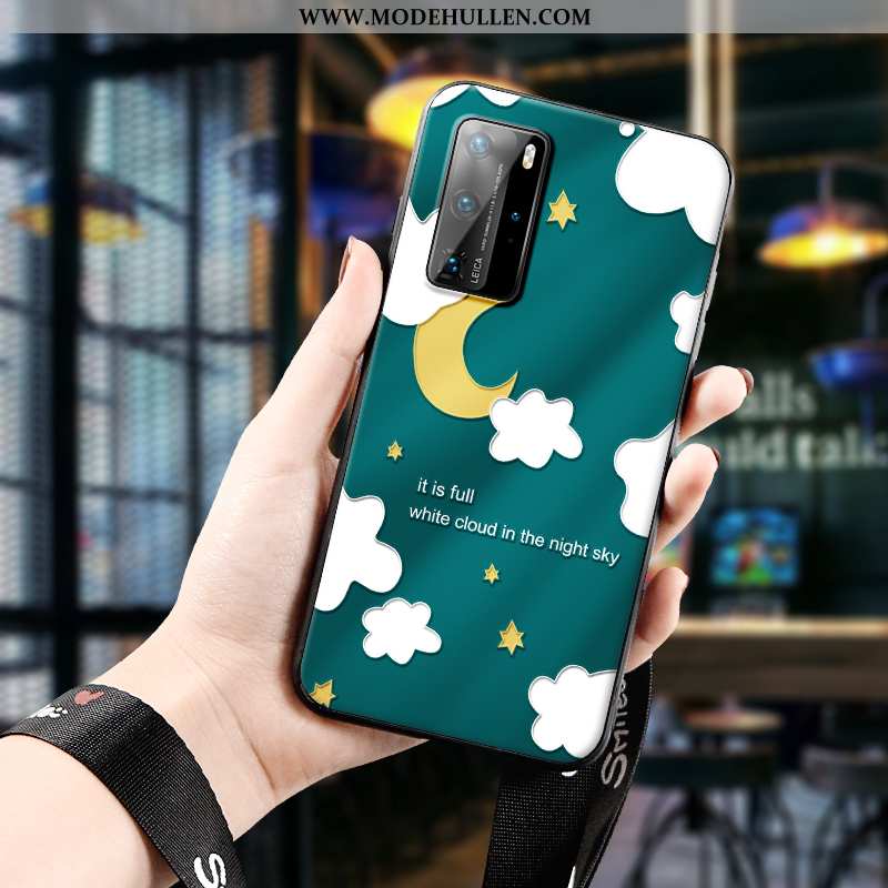 Hülle Huawei P40 Pro Prägung Nette Dreidimensional Weiche Trend Case Grün