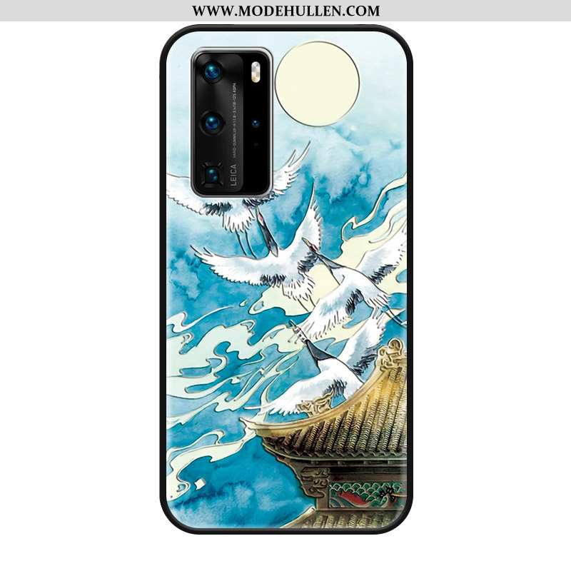 Hülle Huawei P40 Pro Schutz Mode Handy Silikon Kran Anti-sturz Trend Blau