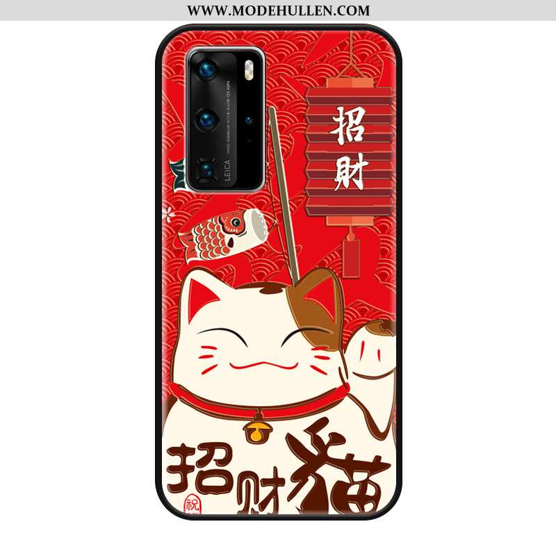 Hülle Huawei P40 Pro Silikon Schutz Prägung Case Neu Hängende Verzierungen Katzen Rote