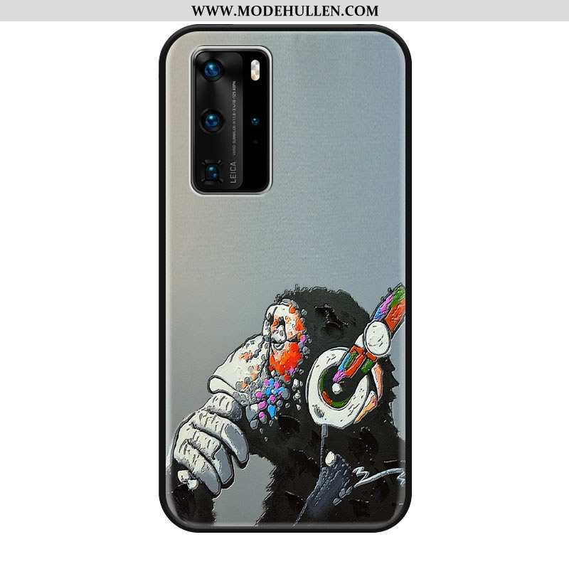 Hülle Huawei P40 Pro Silikon Schutz Weiche Glas Gemalt Hängende Verzierungen Karikatur Grau