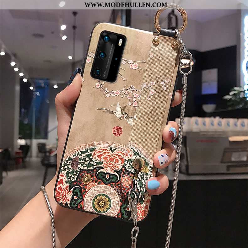 Hülle Huawei P40 Pro Weiche Schutz Prägung Anti-sturz Handy Chinesische Art Beige