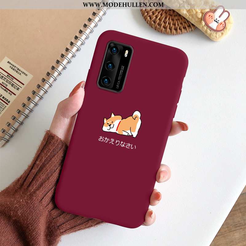 Hülle Huawei P40 Schutz Karikatur Silikon Weinrot Handy Case Burgund