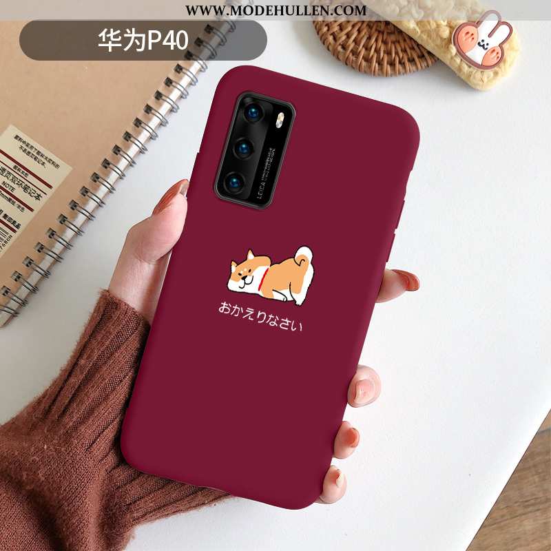 Hülle Huawei P40 Schutz Karikatur Silikon Weinrot Handy Case Burgund