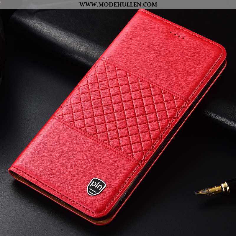 Hülle Huawei P40 Schutz Lederhülle Handy Clamshell Top Leder Rot Echt Leder Rote