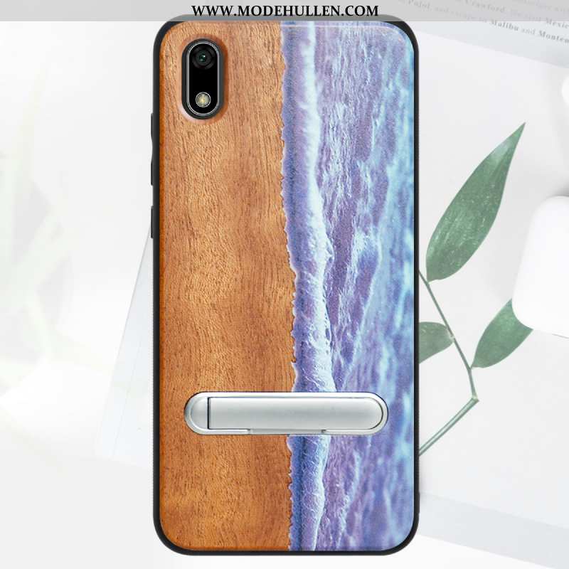 Hülle Huawei Y5 2020 Aus Holz Schutz Case Qualität Blau Muster Handy