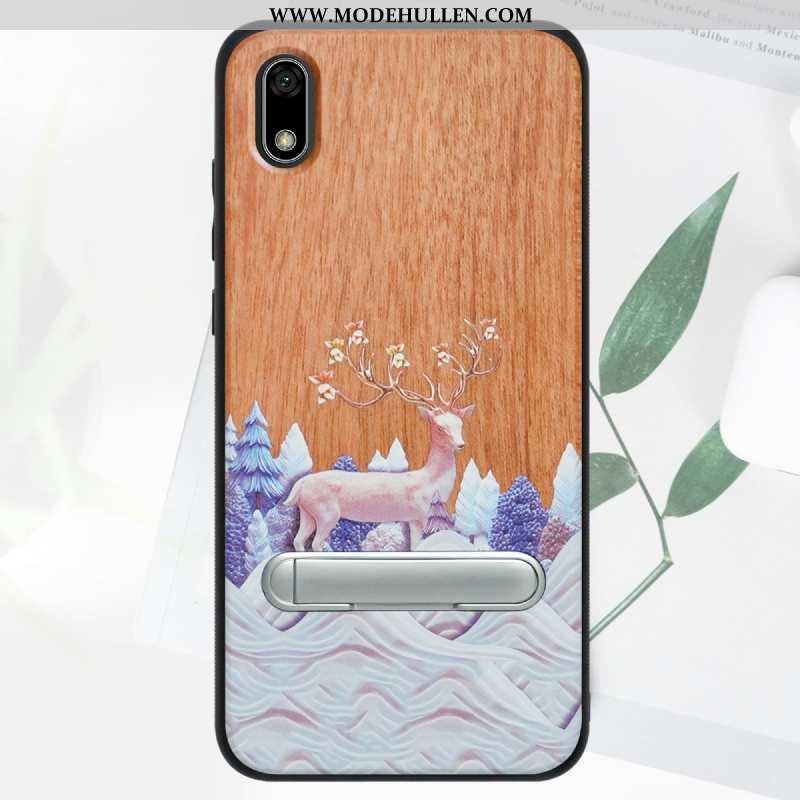 Hülle Huawei Y5 2020 Aus Holz Schutz Case Qualität Blau Muster Handy