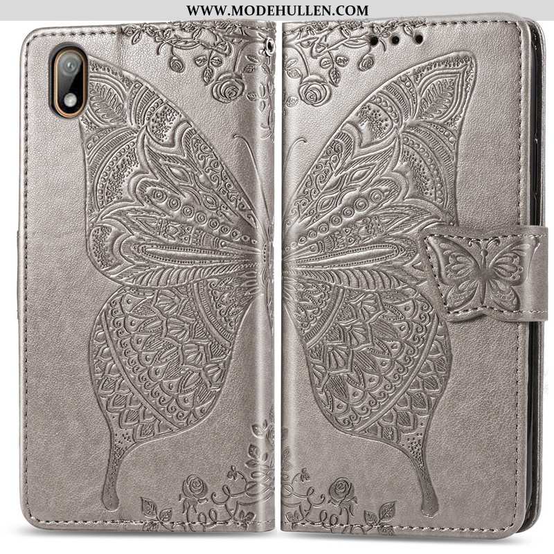 Hülle Huawei Y5 2020 Nette Leder Blumen Schutzhülle Folio Case Schwarz