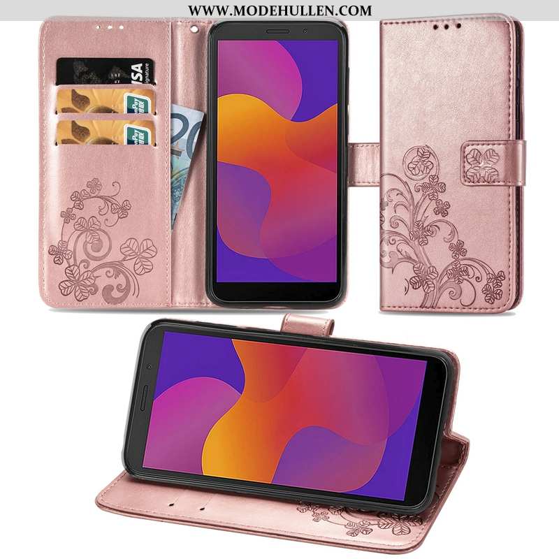 Hülle Huawei Y5p Lederhülle Rosa Einfassung Anti-sturz Clamshell Handy