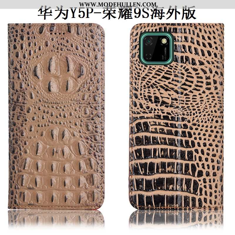 Hülle Huawei Y5p Schutz Echt Leder Handy Folio Muster Anti-sturz Khaki