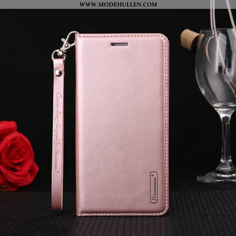 Hülle Huawei Y5p Schutz Lederhülle Echt Leder Folio Leder Case Rosa