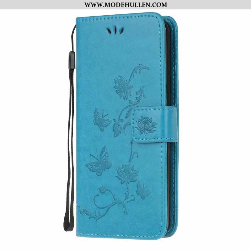 Hülle Huawei Y6p Lederhülle Weiche Handy Lila Schmetterling Blumen