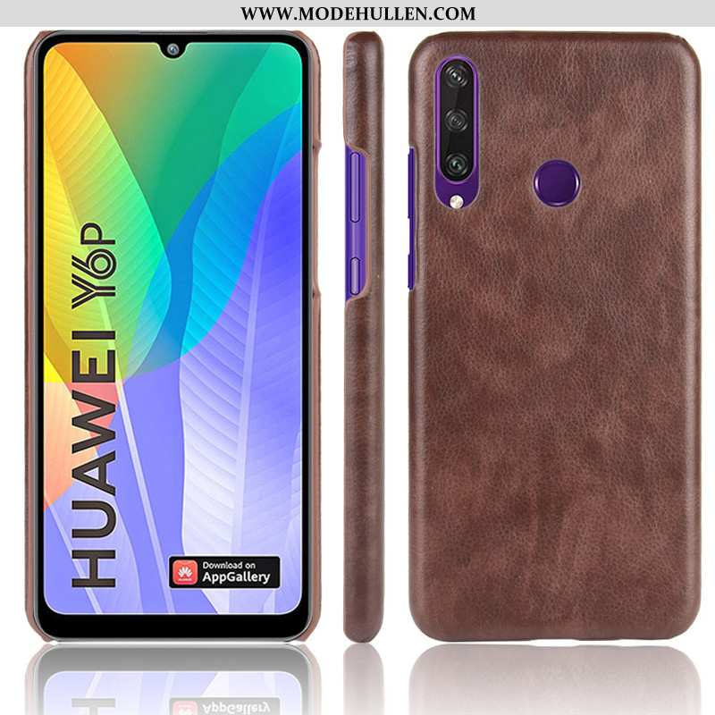 Hülle Huawei Y6p Muster Schutz Case Litchi Handy Schwer Braun