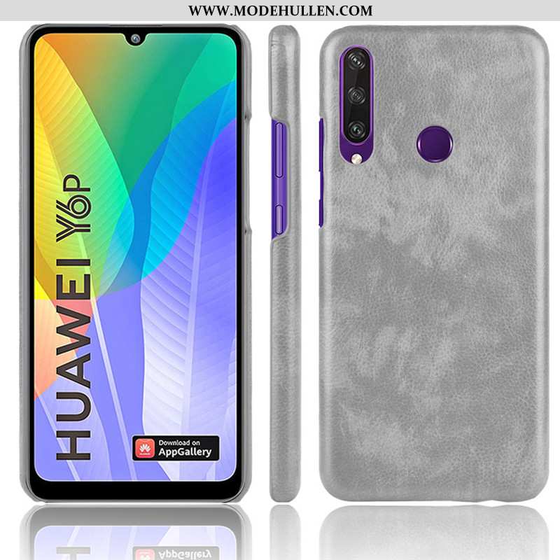 Hülle Huawei Y6p Muster Schutz Case Litchi Handy Schwer Braun